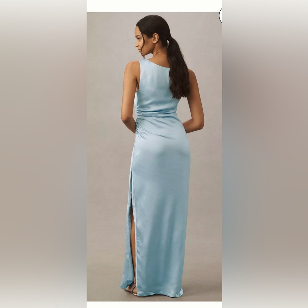 Elegant Light Blue Satin Dress - Picture 3 of 8